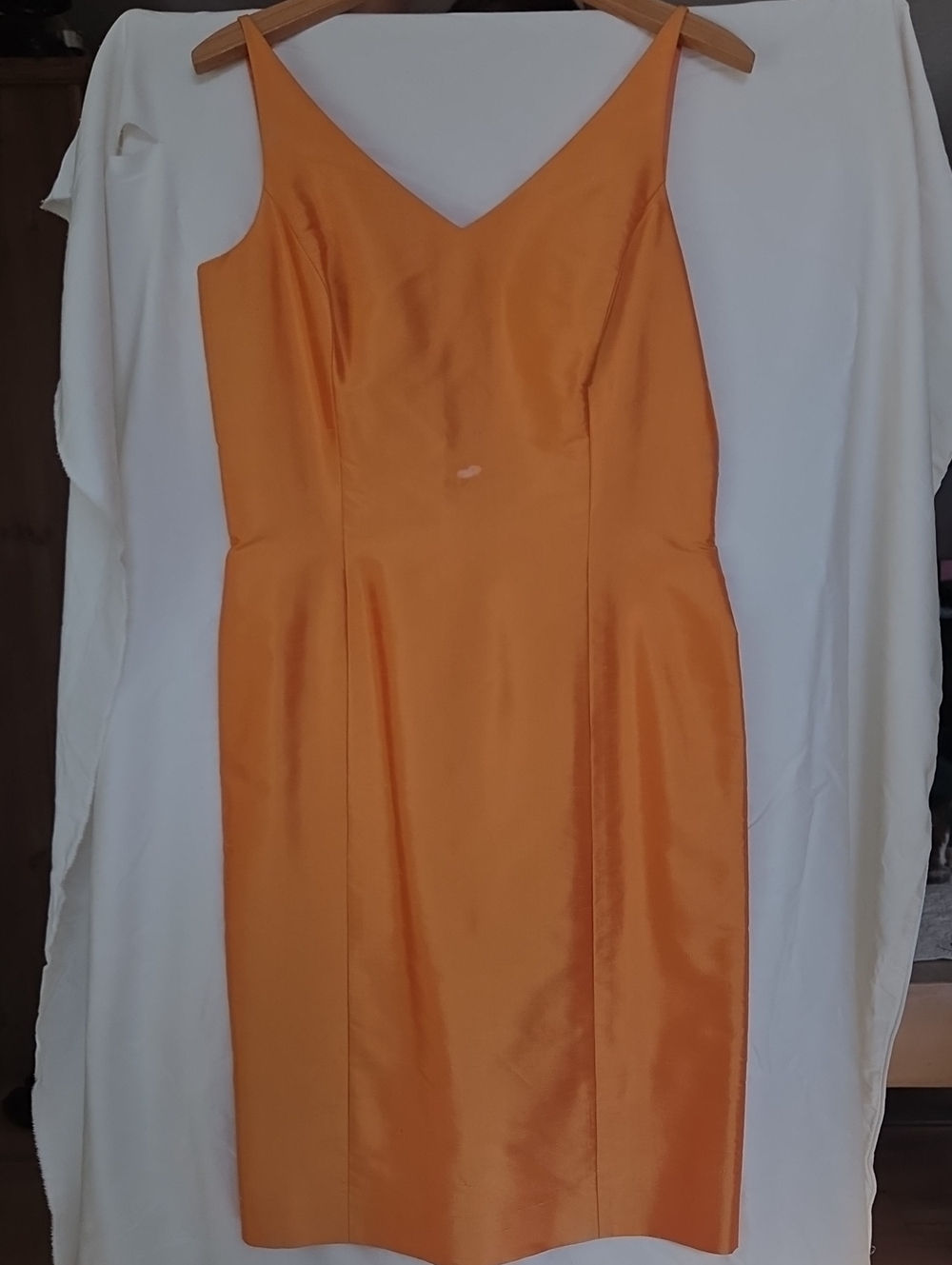 Ann Taylor Orange Satin V-Neck Midi Dress (stain, please see pictures)